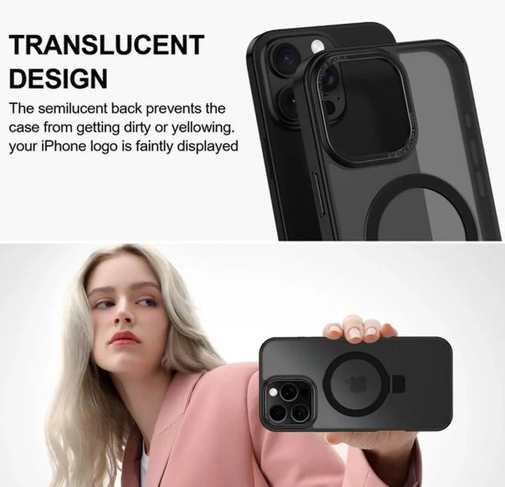 iPhone 13 Hoesjes – MagSafe Backcover met Standaard – Schokbestendig – Zwart-Ilumina Benelux