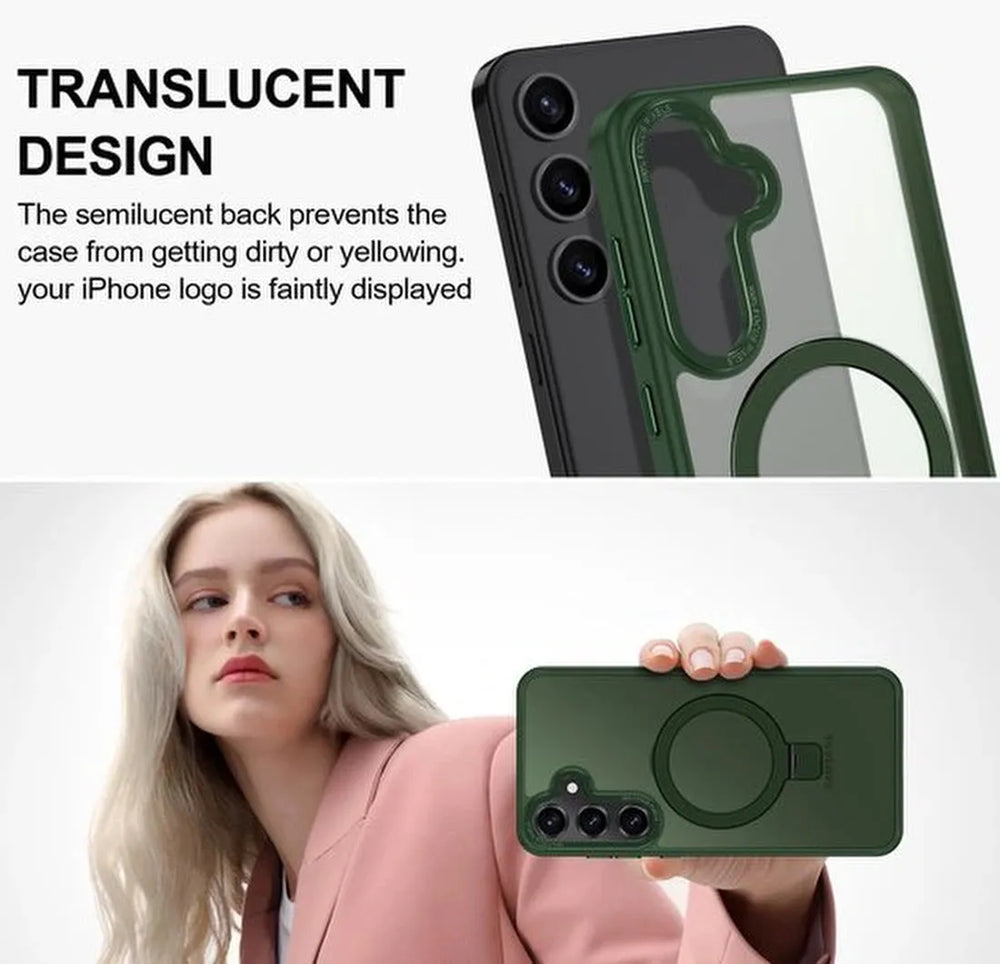 Samsung Galaxy S24 FE / S25 FE Hoesjes – MagSafe Backcover met Standaard – Schokbestendig – Groen-Ilumina Benelux