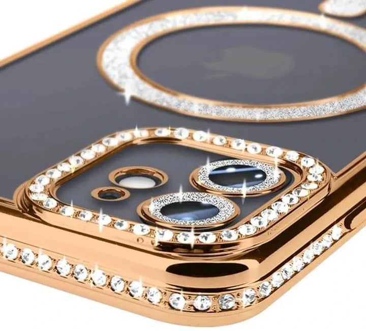 iPhone 11 Pro Max Hoesjes – MagSafe Magnetisch – Glitter Sparkle Backcover – Schokbestendig – Goud-Ilumina Benelux