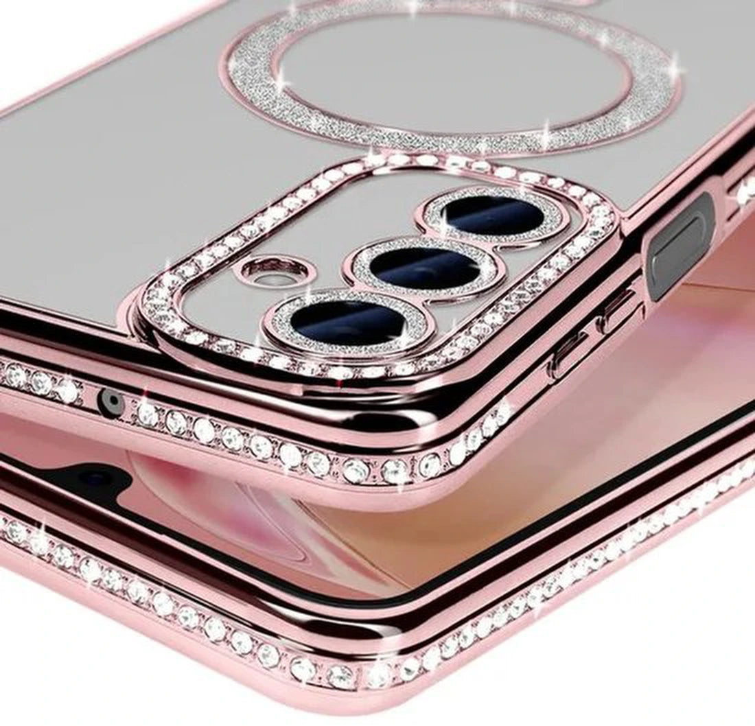 Samsung Galaxy S24/S25 Hoesjes – MagSafe Magnetische TPU Backcover – Sparkle Glitter – Roségoud