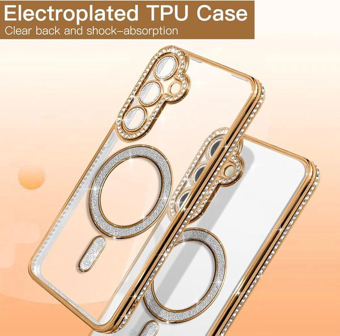 Magnetische Hoesje Geschikt voor: Samsung Galaxy S24 Plus / Galaxy S25 Plus Magsafe - Sparkle Glitter - Meisjes Vrouwen - Zachte TPU Cover - Goud