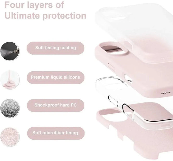 iPhone 16 Hoesjes – Liquid Siliconen Backcover – Soft Touch – Schokbestendig – Lichtroze-Ilumina Benelux