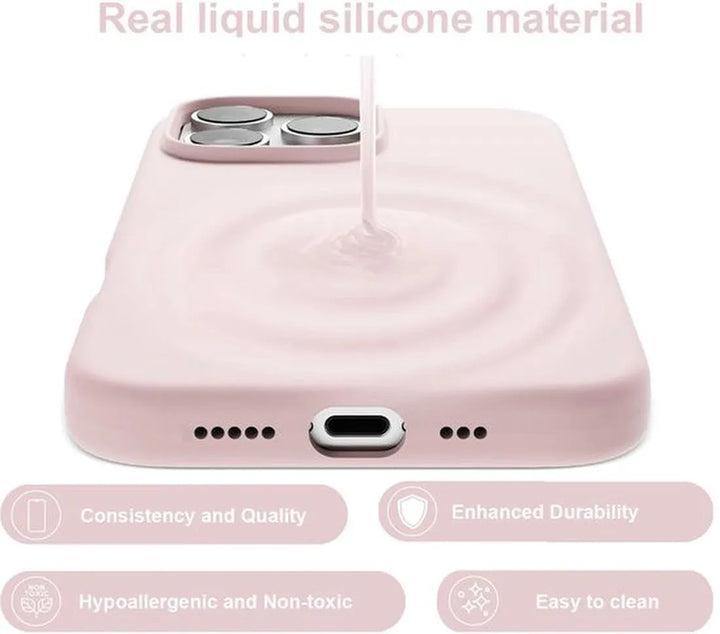 iPhone 16 Pro Max Hoesjes – Liquid Siliconen Backcover – Soft Touch – Schokbestendig – Lichtroze-Ilumina Benelux