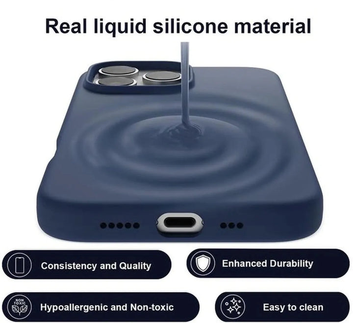 iPhone 16 Pro Hoesjes – Liquid Siliconen Backcover – Soft Touch – Schokbestendig – Navy Blauw-Ilumina Benelux