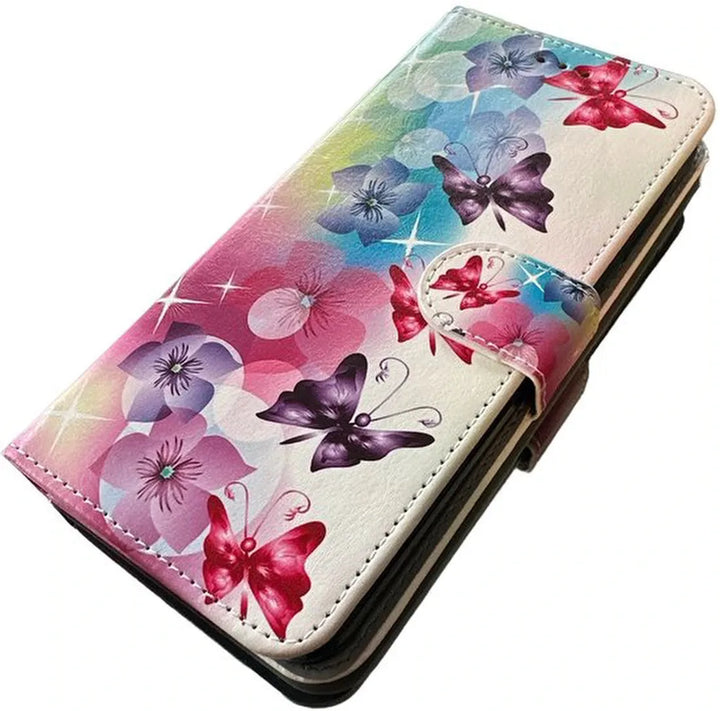 Samsung Galaxy A12 Hoesjes – Bookcase Portemonnee Hoes – Magneetsluiting – Pasjeshouder – Vlinderprint-Ilumina Benelux