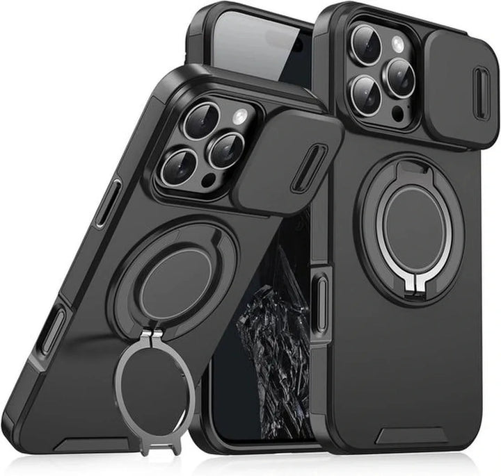 iPhone 16 Pro Hoesjes – MagSafe Hybrid Backcover – Ingebouwde Camera Cover – Schokbestendig – Zwart-Ilumina Benelux