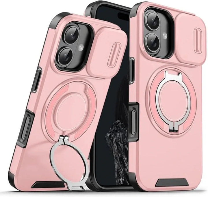 iPhone 16 Hoesjes – Armor Tough Hybrid Backcover – MagSafe – Ingebouwde Camera Cover – Roze-Ilumina Benelux