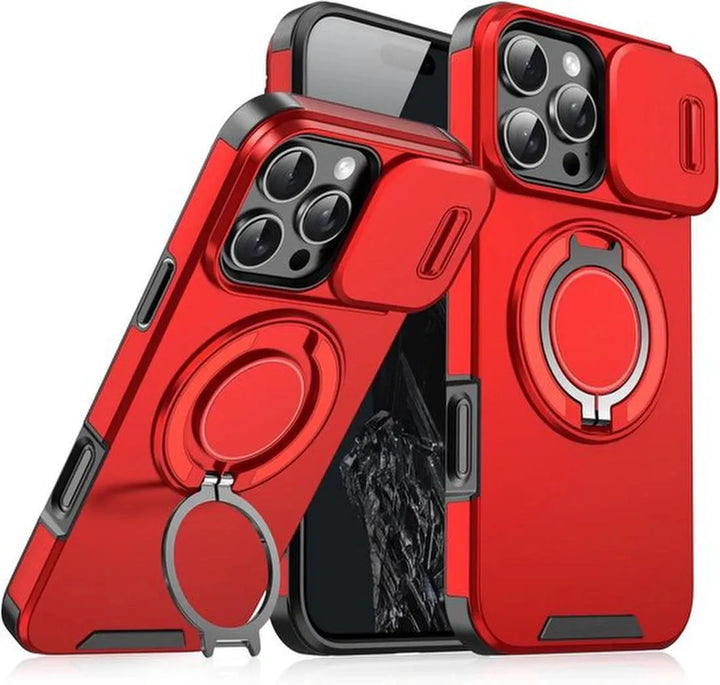 iPhone 14 Hoesjes – Armor Tough Hybrid Backcover – MagSafe – Ingebouwde Camera Cover – Rood-Ilumina Benelux