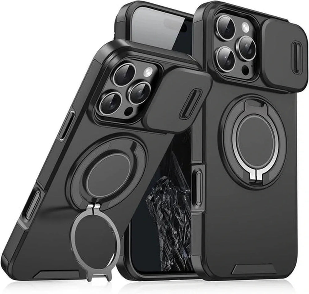 iPhone 12 Hoesjes – Armor Tough Hybrid Backcover – MagSafe – Camera Cover – Zwart-Ilumina Benelux