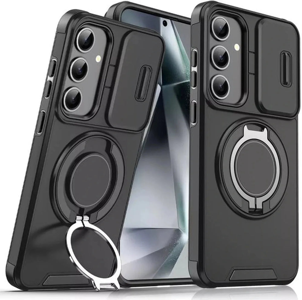 Samsung Galaxy A55 Hoesjes – Armor Tough Hybrid Backcover – MagSafe Ringstandaard – Schokbestendig – Zwart-Ilumina Benelux