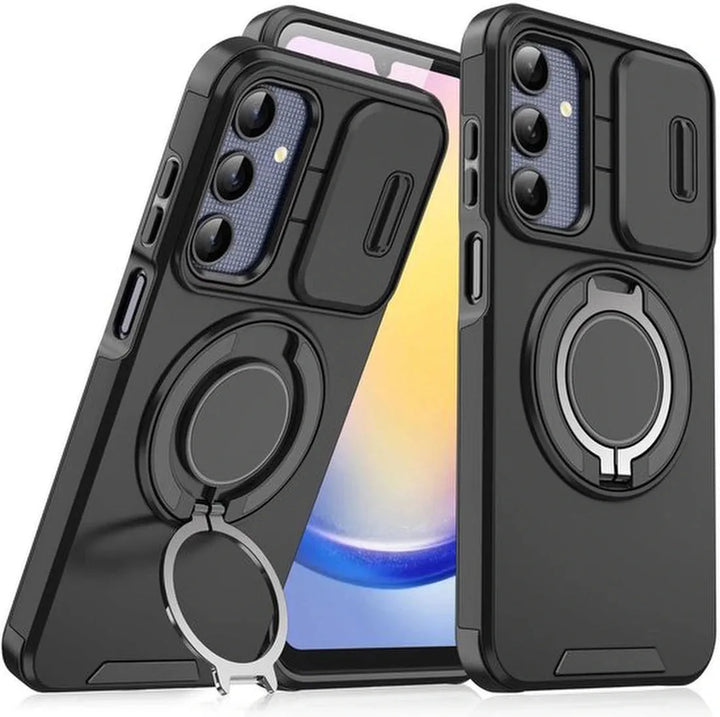 Samsung Galaxy A15 Hoesjes – Armor Tough Hybrid Backcover – MagSafe Ringstandaard – Schokbestendig – Zwart-Ilumina Benelux