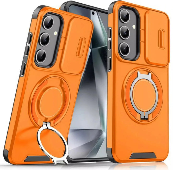 Samsung Galaxy A16 Hoesjes – Armor Tough Hybrid Backcover – MagSafe Ringstandaard – Schokbestendig – Oranje-Ilumina Benelux