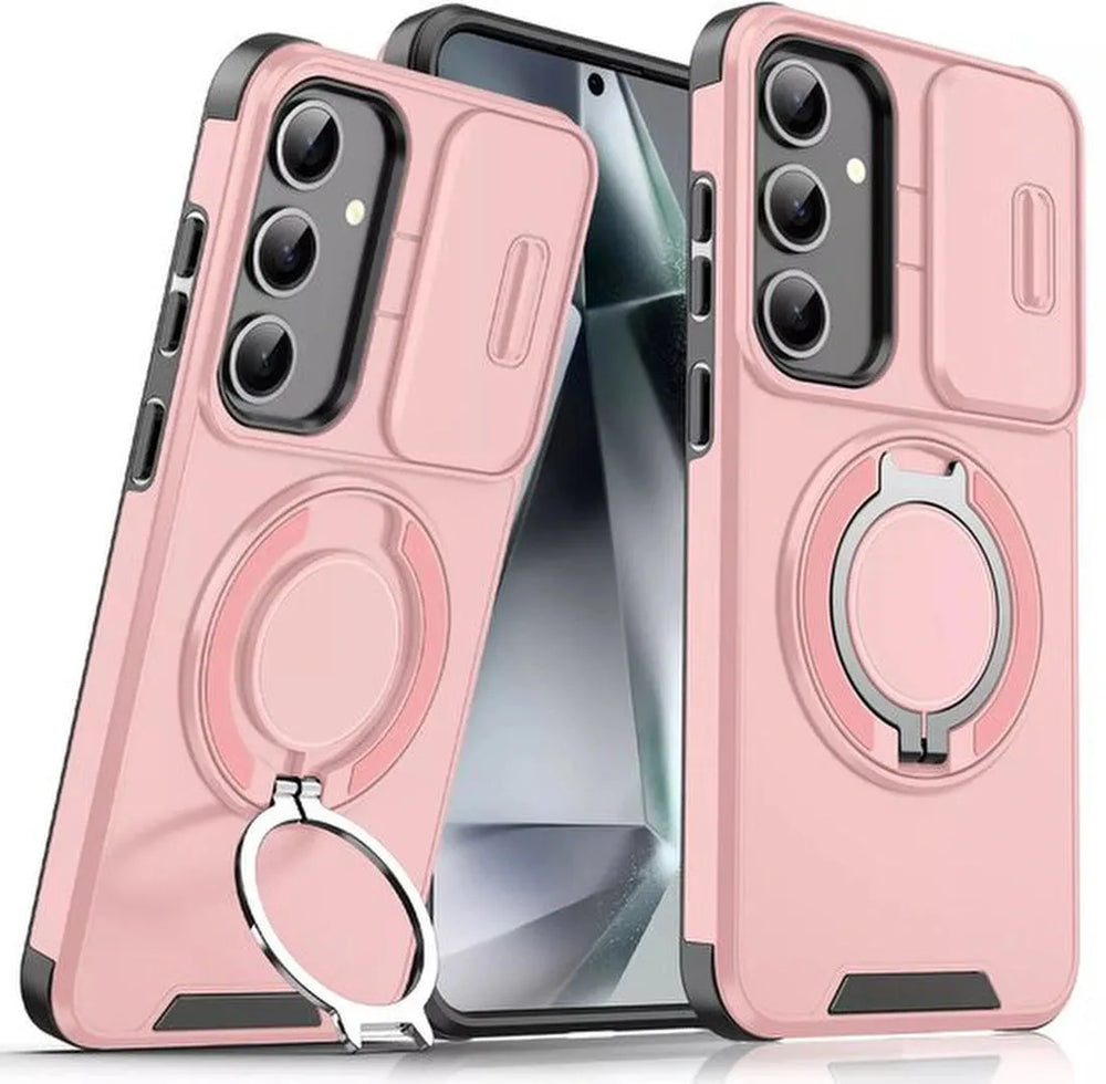 Samsung Galaxy S25 Hoesjes – Hybrid Backcover met Ringstand – MagSafe Compatibel – Schokbestendig – Roze-Ilumina Benelux