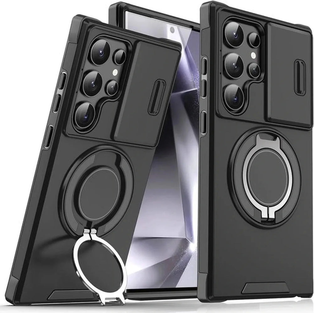 Samsung Galaxy S25 Ultra Hoesjes – MagSafe Hybrid Backcover – Ringstandaard – Schokbestendig – Zwart-Ilumina Benelux