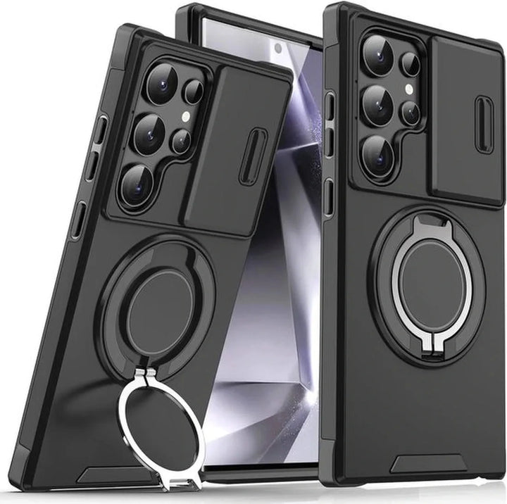 Samsung Galaxy S25 Ultra Hoesjes – MagSafe Hybrid Backcover – Ringstandaard – Schokbestendig – Zwart-Ilumina Benelux