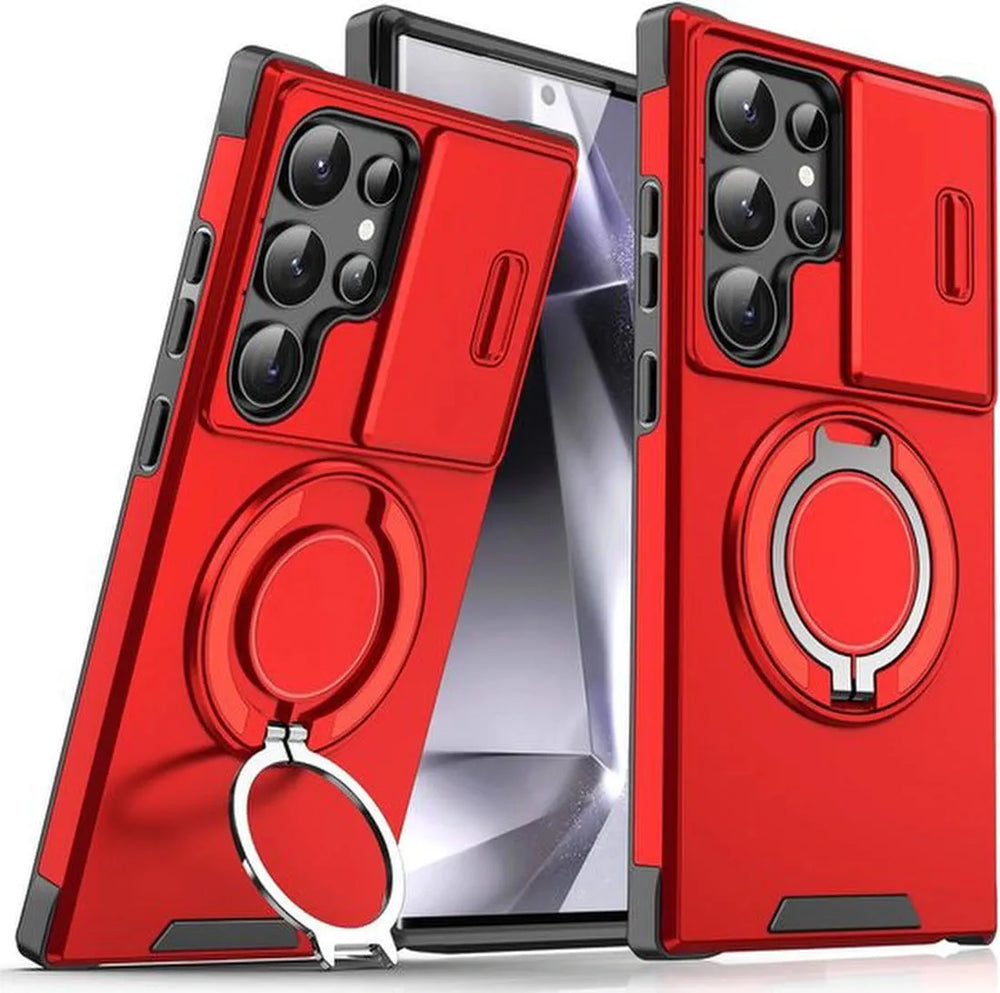 Samsung Galaxy S25 Ultra Hoesjes – MagSafe Hybrid Backcover – Ringstandaard – Armor Tough – Rood-Ilumina Benelux