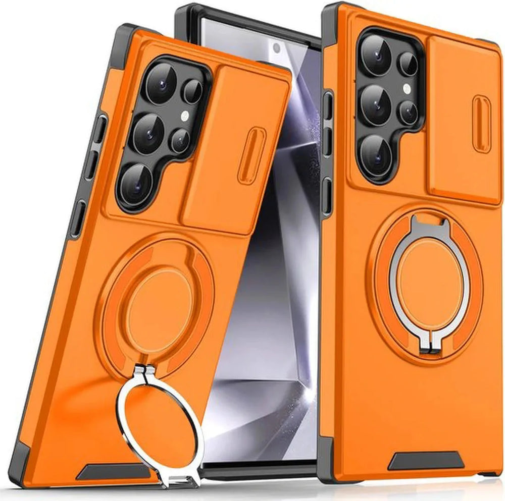 Samsung Galaxy S25 Ultra Hoesjes – Armor Tough Hybrid Backcover – MagSafe Ringstandaard – Schokbestendig – Oranje-Ilumina Benelux