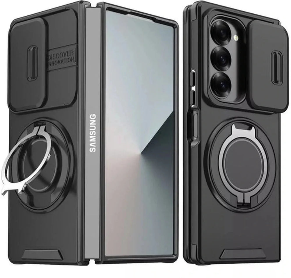 Samsung Galaxy Z Fold 6 Hoesjes – MagSafe Hybrid Backcover met Ringstandaard – Schokbestendig – Zwart-Ilumina Benelux
