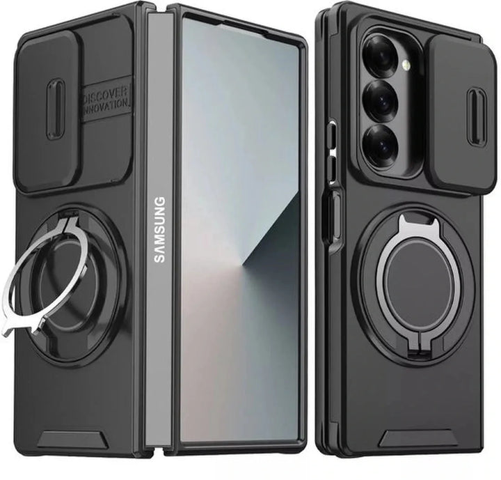 Samsung Galaxy Z Fold 6 Hoesjes – MagSafe Hybrid Backcover met Ringstandaard – Schokbestendig – Zwart-Ilumina Benelux