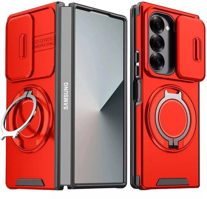 Samsung Galaxy Z Fold 6 Hoesjes – MagSafe Hybrid Backcover met Ringstandaard – Schokbestendig – Rood-Ilumina Benelux