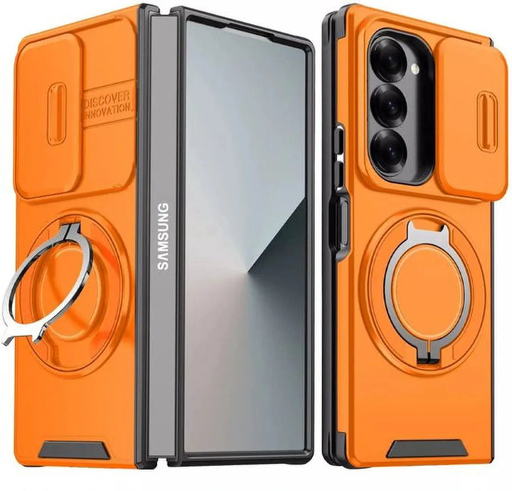 Samsung Galaxy Z Fold 6 Hoesjes – Hybrid Backcover met Ringstandaard – MagSafe Compatibel – Schokbestendig – Oranje-Ilumina Benelux