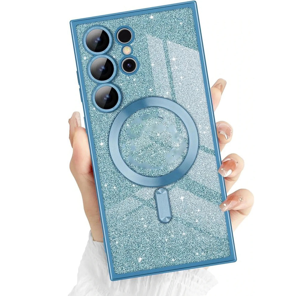Samsung Galaxy S24 Ultra Hoesjes – MagSafe Compatibel – Glitter Sequin TPU Backcover – Blauw-Ilumina Benelux
