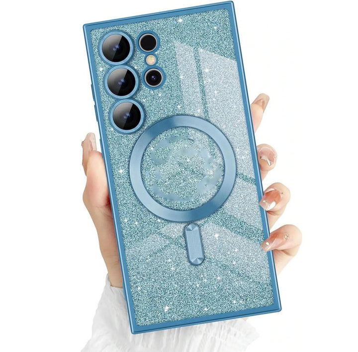 Samsung Galaxy S24 Ultra Hoesjes – MagSafe Compatibel – Glitter Sequin TPU Backcover – Blauw-Ilumina Benelux