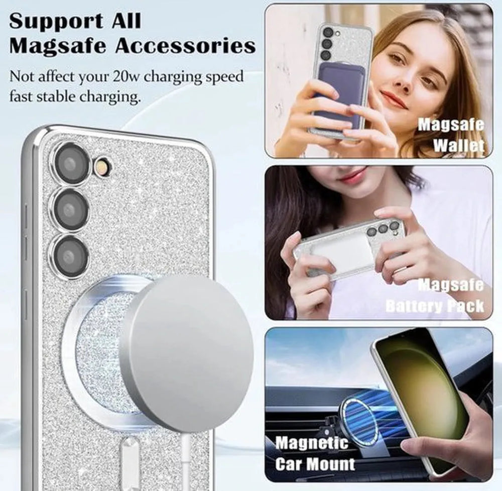 Samsung Galaxy S23 Ultra Hoesjes – Glitter Sequin Backcover – MagSafe Compatibel – Zachte TPU Case – Zilver-Ilumina Benelux