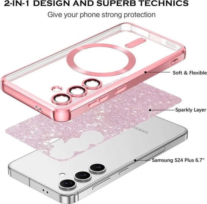 Samsung Galaxy S23 Ultra Hoesjes – Glitter Sequin Backcover – MagSafe Compatibel – Zachte TPU Case – Roze-Ilumina Benelux