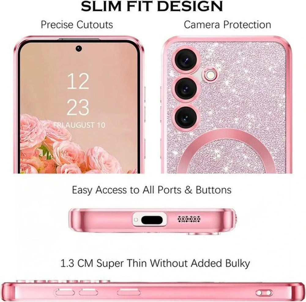 Samsung Galaxy S23 Ultra Hoesjes – Glitter Sequin Backcover – MagSafe Compatibel – Zachte TPU Case – Roze-Ilumina Benelux
