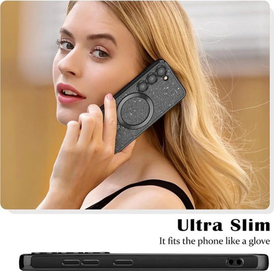 Samsung Galaxy S22 Hoesjes – Glitter Sequin Backcover – MagSafe Compatibel – Zachte TPU Case – Zwart