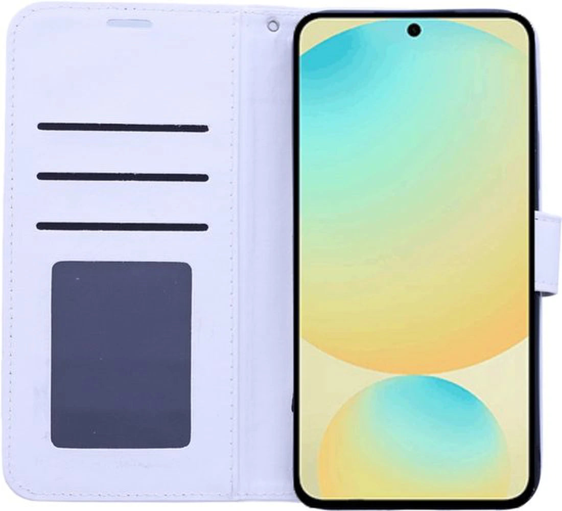 Bookcase Geschikt voor: Samsung Galaxy A17 5G & Samsung Galaxy A26 Wit - Portemonnee hoesje met 2x Glas Screen protector - Book Cover