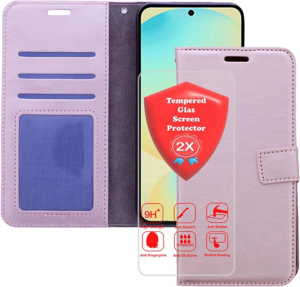 Samsung Galaxy A17 5G Hoesjes – Portemonnee Bookcase – Magneetsluiting – 2x Gehard Glas Screenprotector – Roségoud-Ilumina Benelux