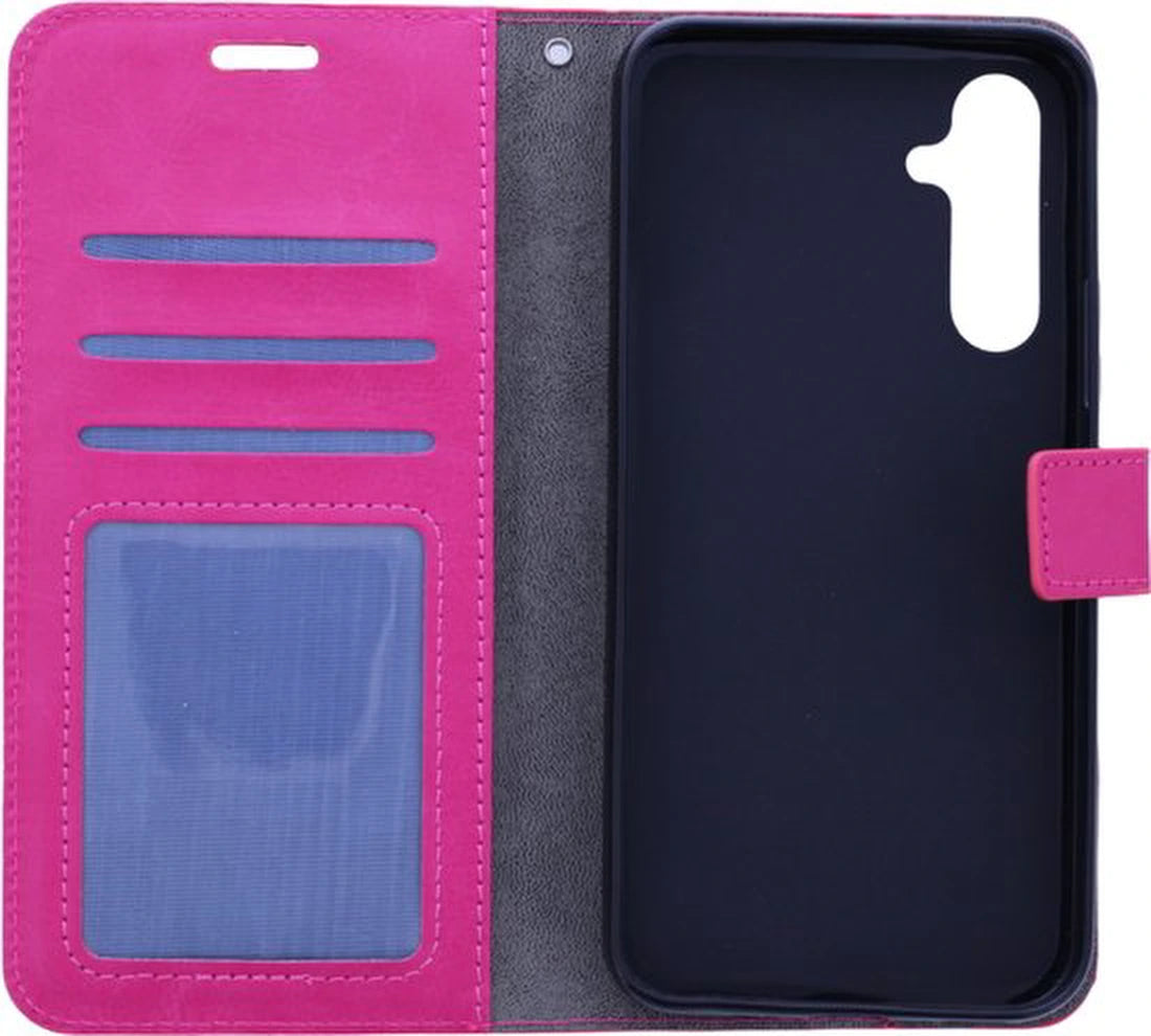 Samsung Galaxy S25 Hoesjes – Portemonnee Bookcase – Pasjeshouder – 3x Gehard Glas Screenprotector – Roze
