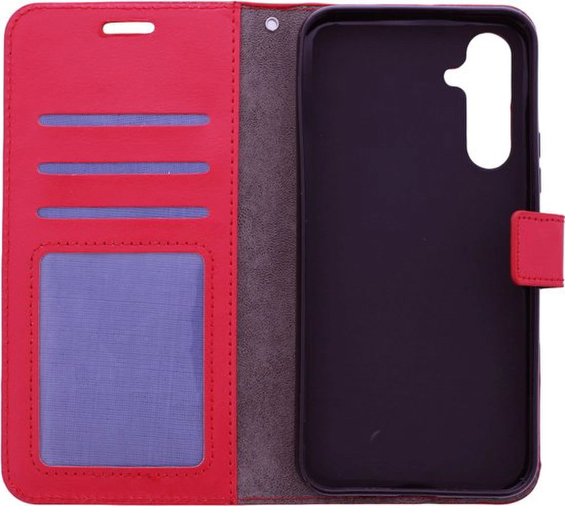 Samsung Galaxy S25 Hoesjes – Portemonnee Bookcase – Magneetsluiting – 3x Gehard Glas Screenprotector – Rood