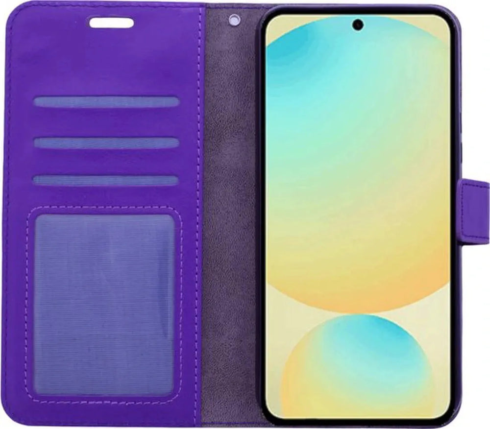 Samsung Galaxy A17 5G Hoesjes – Portemonnee Bookcase – Magneetsluiting – 3x Gehard Glas Screenprotector – Paars-Ilumina Benelux