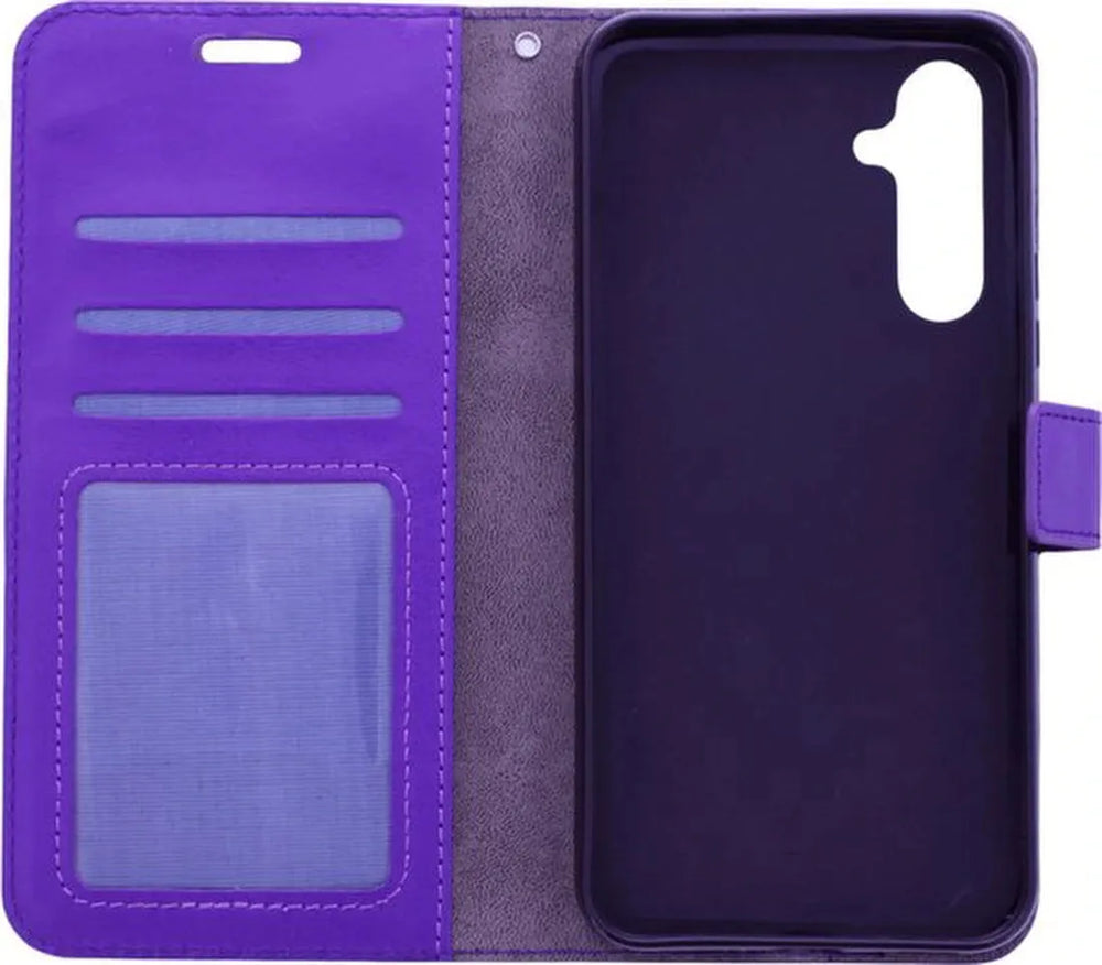 Samsung Galaxy A17 5G Hoesjes – Portemonnee Bookcase – Magneetsluiting – 3x Gehard Glas Screenprotector – Paars-Ilumina Benelux