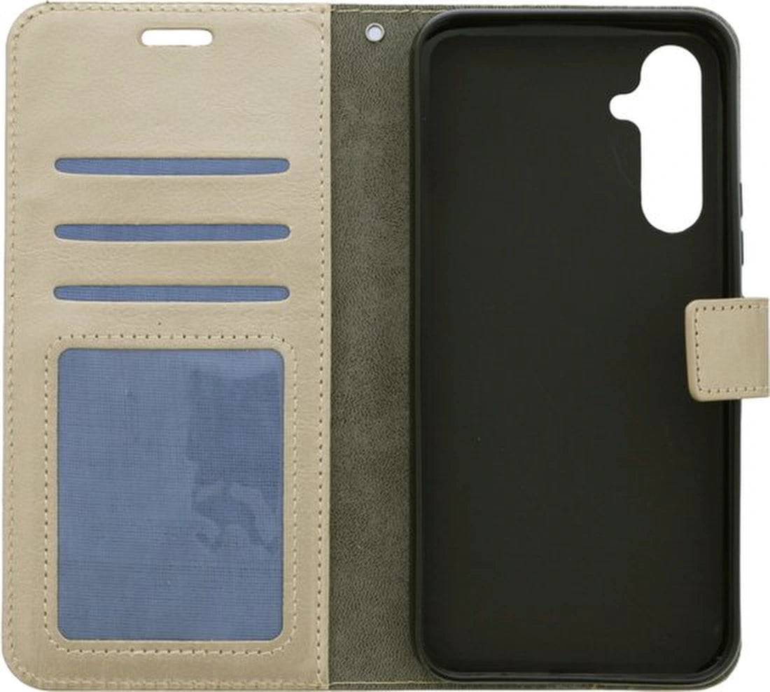 Samsung Galaxy S25 Hoesjes – Portemonnee Bookcase – Magneetsluiting – 3 Pasjes – Goud + 3x Gehard Glas Screenprotector