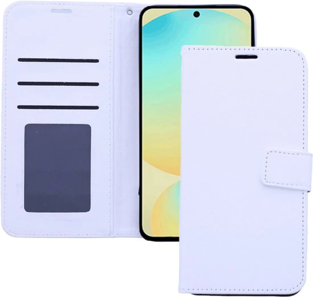 Samsung Galaxy A17 5G Hoesjes – Portemonnee Bookcase – Pasjeshouder – 3x Gehard Glas Screenprotector – Wit