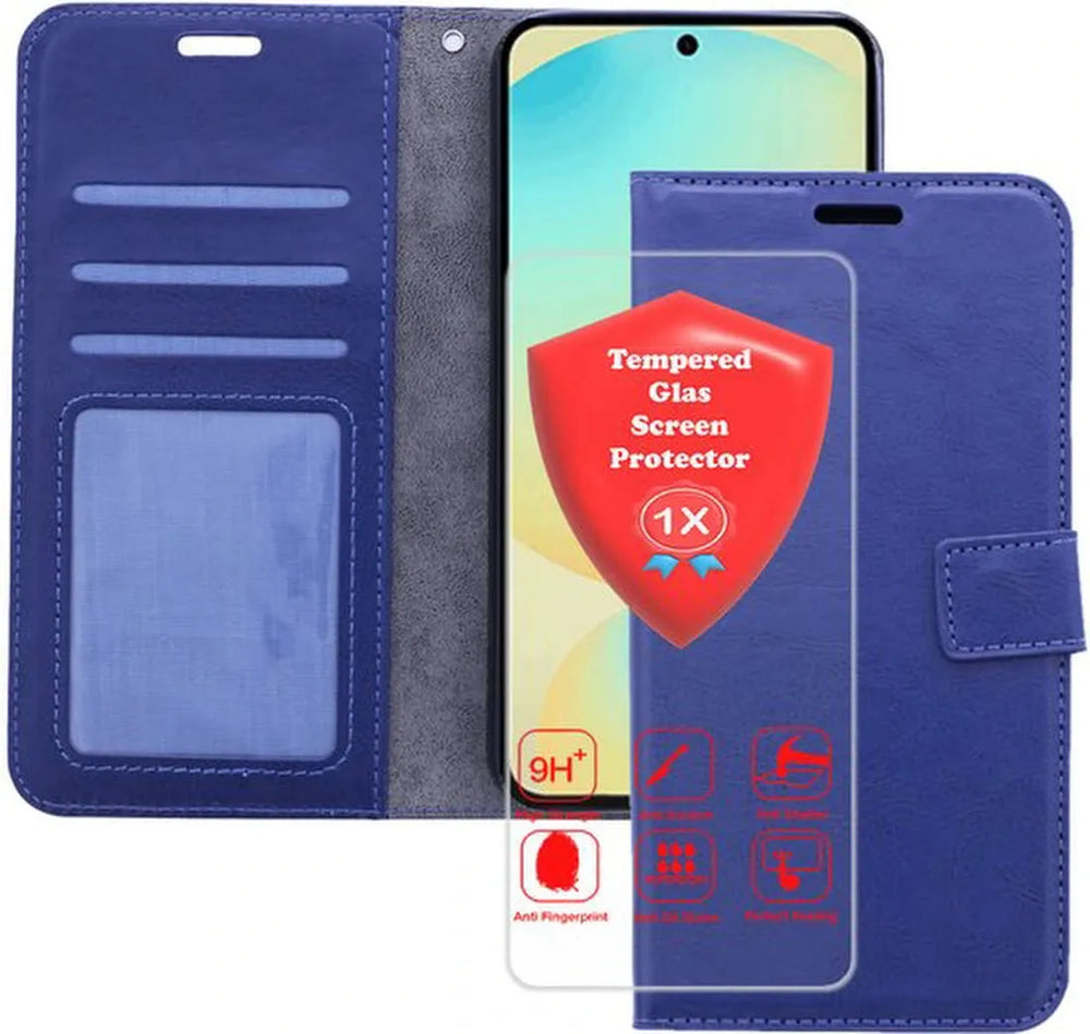 Samsung Galaxy A56 Hoesjes – Portemonnee Bookcase – Magneetsluiting – 1x Gehard Glas Screenprotector – Blauw-Ilumina Benelux
