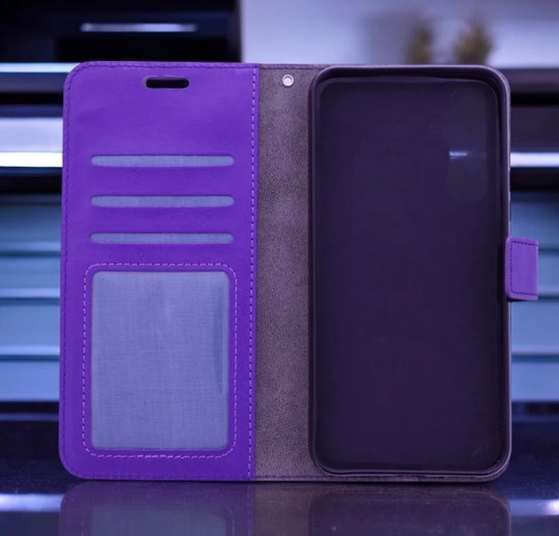 Samsung Galaxy S25 Hoesjes – Portemonnee Bookcase – Magneetsluiting – 1x Gehard Glas Screenprotector – Paars