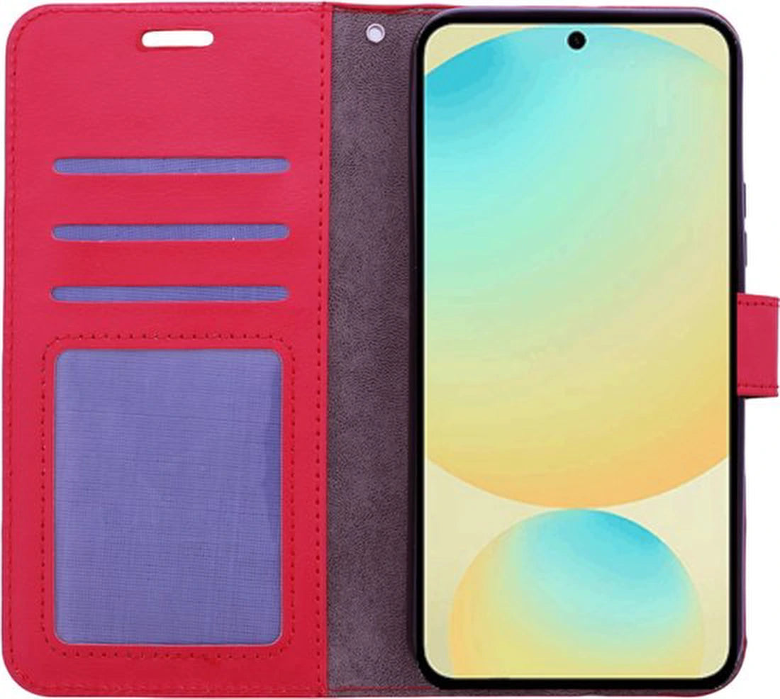Samsung Galaxy S25 Hoesjes – Portemonnee Bookcase – Magneetsluiting – Inclusief Gehard Glas Screenprotector – Rood