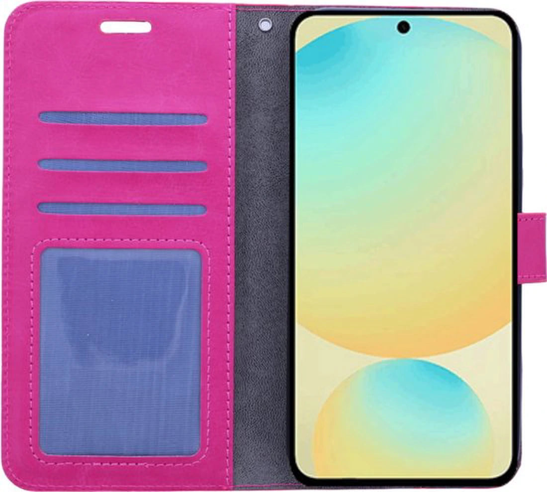 Samsung Galaxy S25 Hoesjes – Portemonnee Bookcase – Magneetsluiting – 1x Gehard Glas Screenprotector – Roze