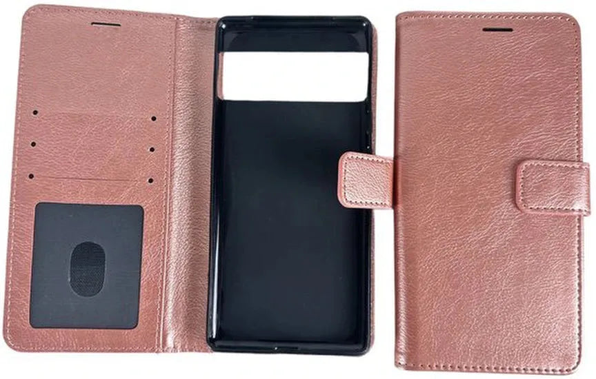 Google Pixel 6 Hoesjes – Portemonnee Bookcase – Pasjeshouder – Magneetsluiting – Roségoud-Ilumina Benelux