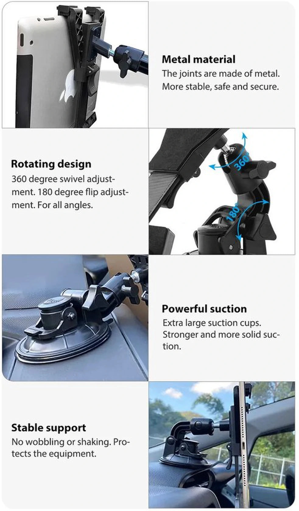Tablethouder auto – 360° draaibaar voorruit & dashboard – Voor 7-11 inch tablets en grote smartphones – Zwart