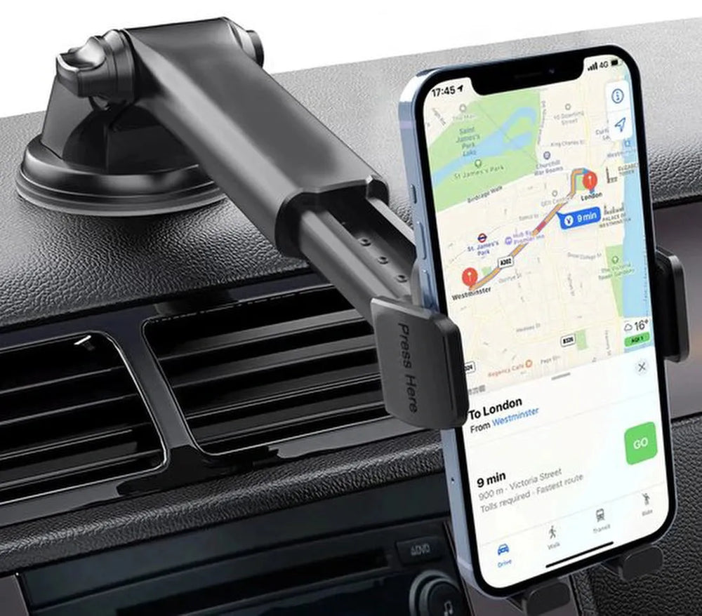 Telefoonhouder auto – Sterke zuignap – 360° draaibaar – Voor dashboard & voorruit – Universeel – Zwart-Ilumina Benelux