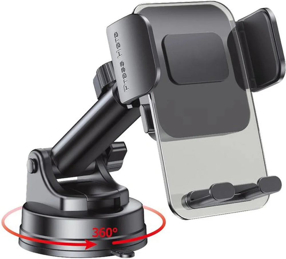 Telefoonhouder auto – Sterke zuignap – 360° draaibaar – Voor dashboard & voorruit – Universeel – Zwart-Ilumina Benelux