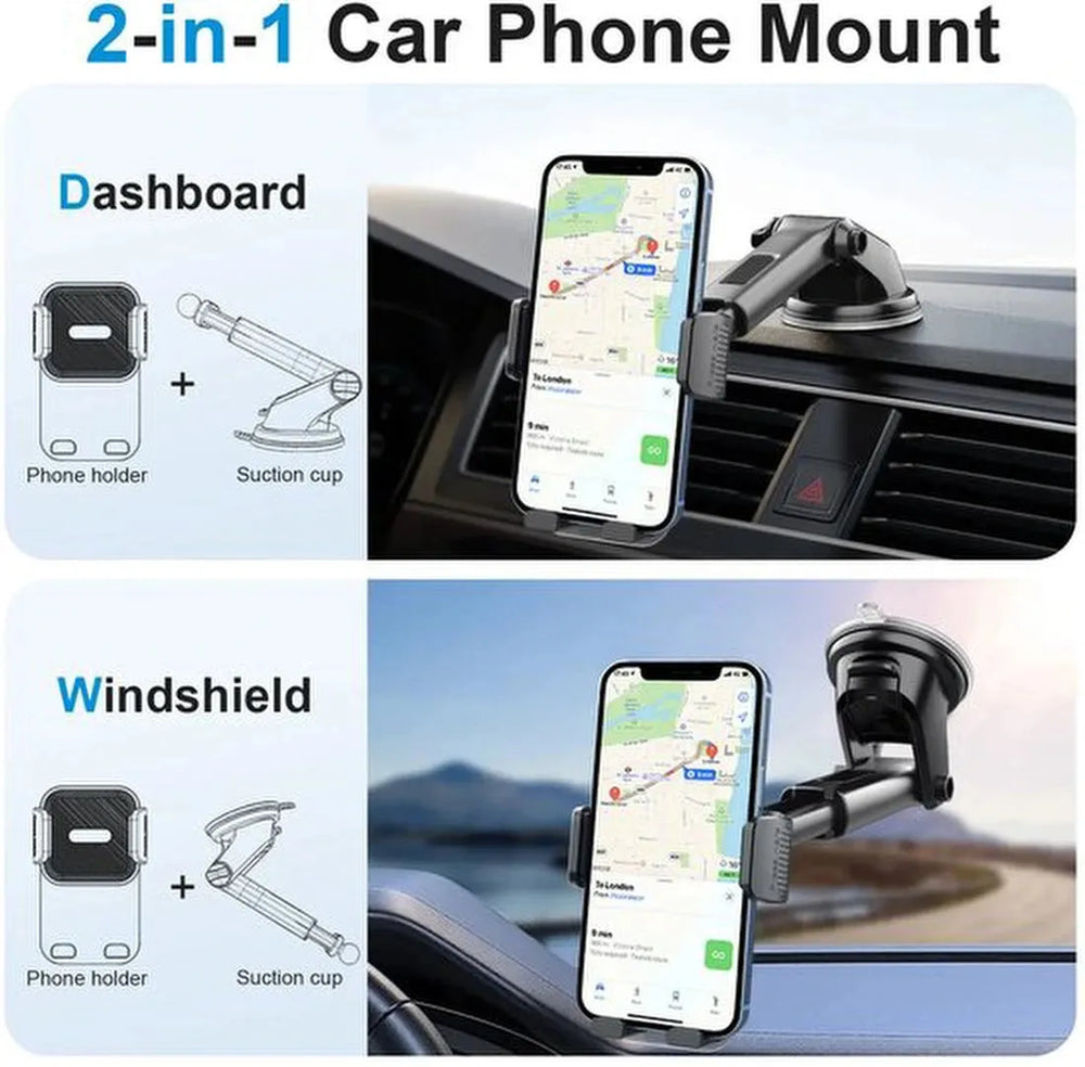Telefoonhouder auto – Sterke zuignap – 360° draaibaar – Voor dashboard & voorruit – Universeel – Zwart-Ilumina Benelux