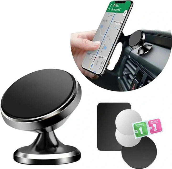 Telefoonhouder auto – Magnetisch verstelbaar – 360° draaibaar – Incl. 4 metalen plaatjes – Dashboard – Zwart-Ilumina Benelux