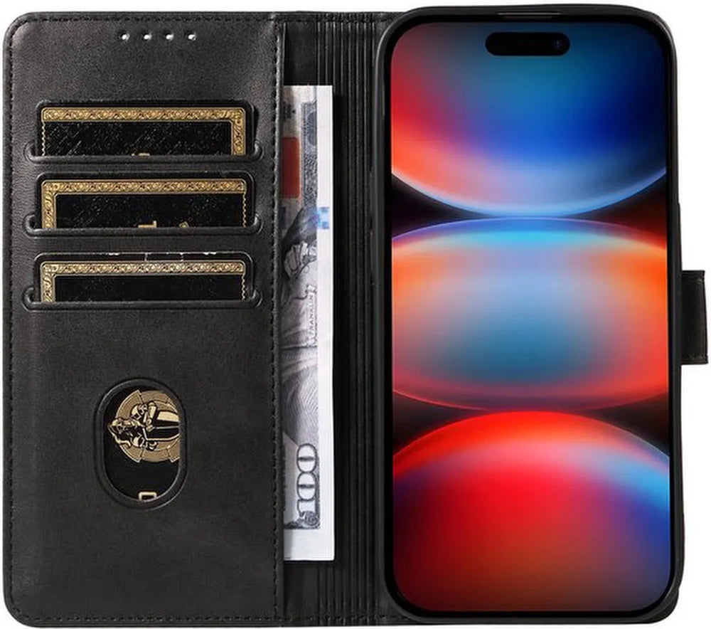 iPhone 17 Pro Max Hoesjes – Luxe PU Kalfsleer Wallet – Pasjeshouder – Magneetsluiting – Zwart-Ilumina Benelux